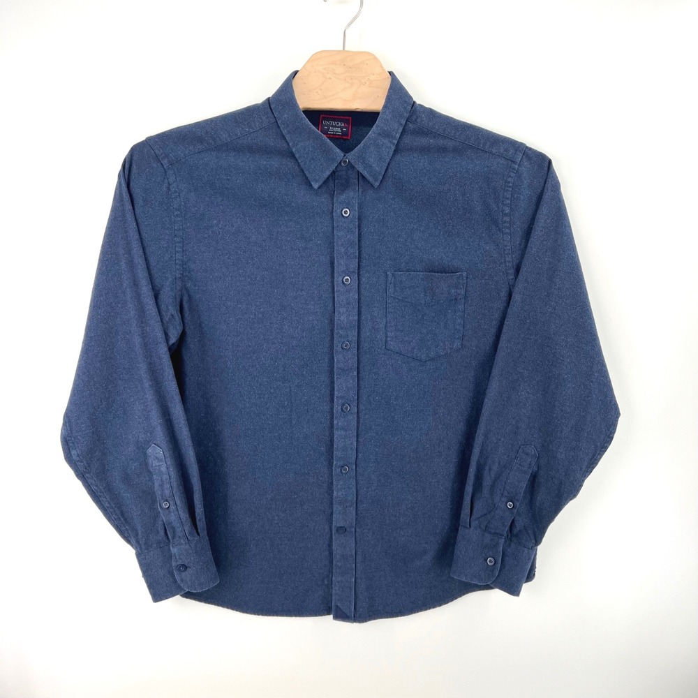 UNTUCKit Flannel Button Down Shirt XL 100% Cotton Navy Blue Casual Classic Mens